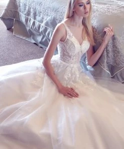 Prom Floral Applique White Illusion Gown By Juliet 248