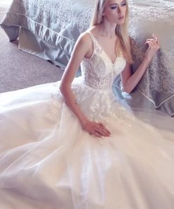 Prom Floral Applique White Illusion Gown By Juliet 248