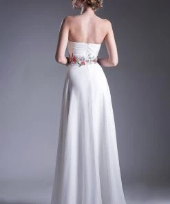 Floral Applique White Strapless Gown By Cinderella Divine HW13 Prom