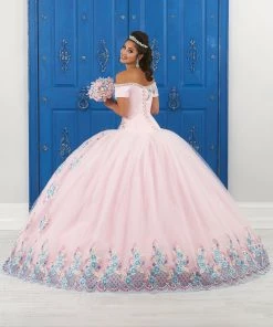 LA Glitter By House Of Wu Quinceañera Floral Applique Off Shoulder Dress By House Of Wu LA Glitter 24049