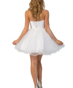 Prom Floral Beaded Short Strapless Dress With Ruffled Skirt By Star Box 587