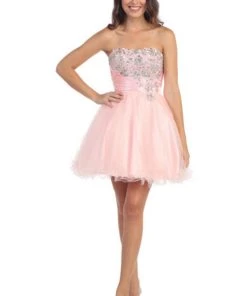 Prom Floral Beaded Short Strapless Dress With Ruffled Skirt By Star Box 587