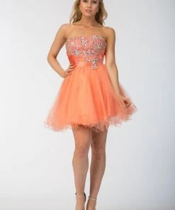 Prom Floral Beaded Short Strapless Dress With Ruffled Skirt By Star Box 587