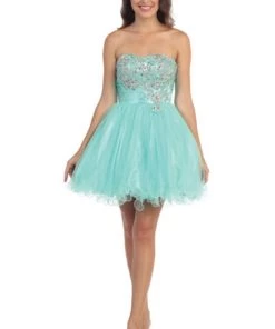 Prom Floral Beaded Short Strapless Dress With Ruffled Skirt By Star Box 587