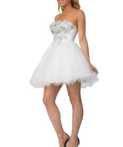 Prom Floral Beaded Short Strapless Dress With Ruffled Skirt By Star Box 587