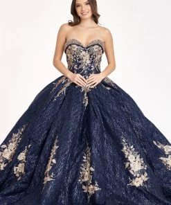 Floral Embroidered Glitter Ball Gown By Elizabeth K GL1957