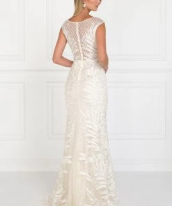 Floral Embroidered Ivory Mermaid Gown By Elizabeth K GL1534 Prom