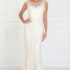 Floral Embroidered Ivory Mermaid Gown By Elizabeth K GL1534 Prom