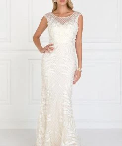 Floral Embroidered Ivory Mermaid Gown By Elizabeth K GL1534 Prom