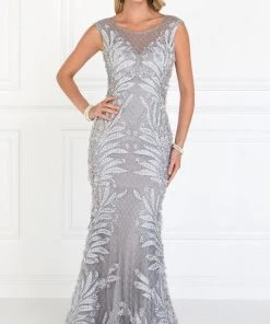 Floral Embroidered Ivory Mermaid Gown By Elizabeth K GL1534 Prom