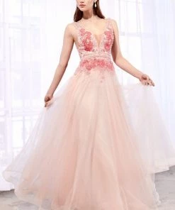 Floral Embroidered Tulle Gown By Cinderella Divine A0072 Prom
