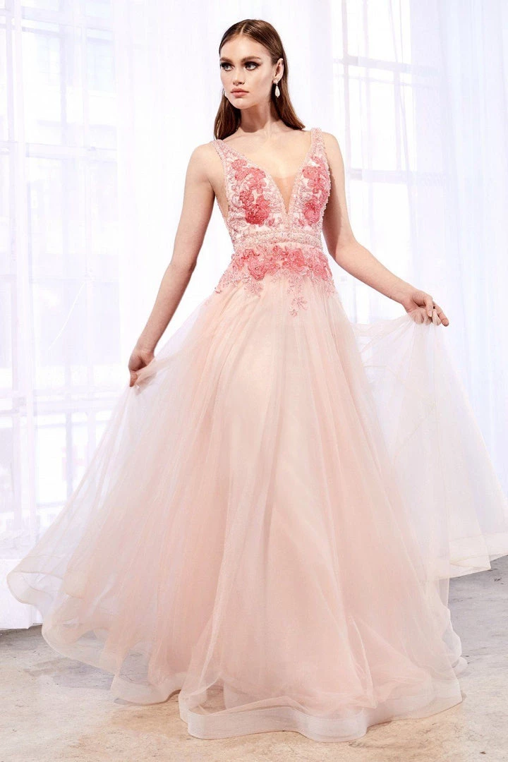 Floral Embroidered Tulle Gown By Cinderella Divine A0072 Prom 3 Floral Embroidered Tulle Gown By Cinderella Divine A0072 Prom