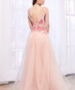 Floral Embroidered Tulle Gown By Cinderella Divine A0072 Prom