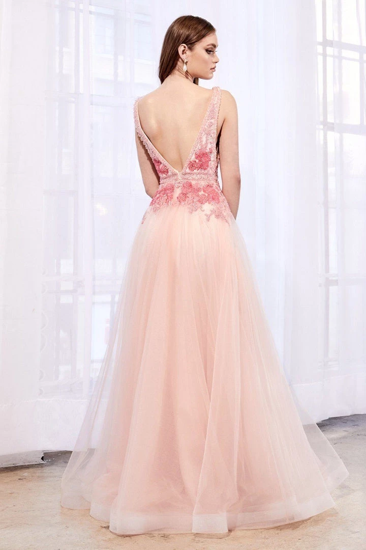 Floral Embroidered Tulle Gown By Cinderella Divine A0072 Prom 4 Floral Embroidered Tulle Gown By Cinderella Divine A0072 Prom