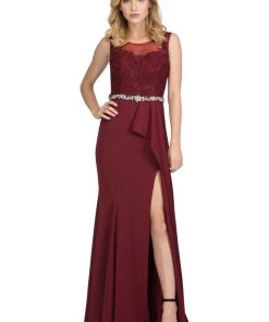 Starbox Floral Embroidered Long Illusion Dress With Slit By Star Box 17277 Prom