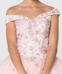 Floral Embroidered Off Shoulder Ball Gown By Elizabeth K GL2802
