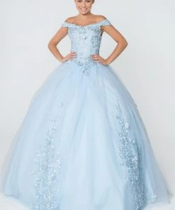 Floral Embroidered Off Shoulder Ball Gown By Elizabeth K GL2802