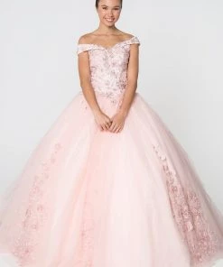 Floral Embroidered Off Shoulder Ball Gown By Elizabeth K GL2802