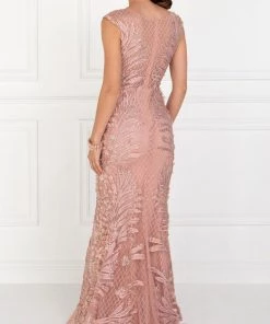 Prom Floral Embroidered Pink Mermaid Gown By Elizabeth K GL1534