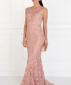 Prom Floral Embroidered Pink Mermaid Gown By Elizabeth K GL1534