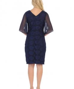 Floral Embroidered Short Dress With Flutter Sleeves By Celavie 6289 Bridesmaid Dresses