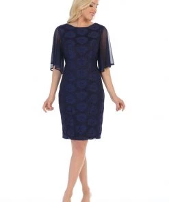 Floral Embroidered Short Dress With Flutter Sleeves By Celavie 6289 Bridesmaid Dresses