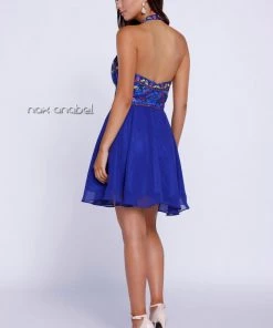 Floral Embroidered Short Halter Dress By Nox Anabel 6235 Prom