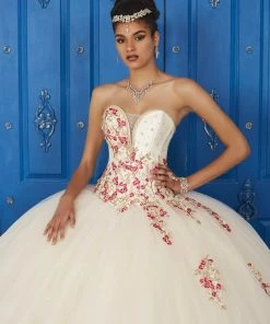 LA Glitter By House Of Wu Floral Embroidered V-Neck Dress By House Of Wu LA Glitter 24032 Quinceañera