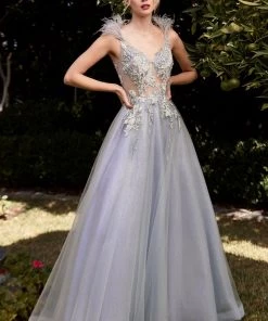 Prom Floral Feather Ball Gown By Cinderella Divine CB091