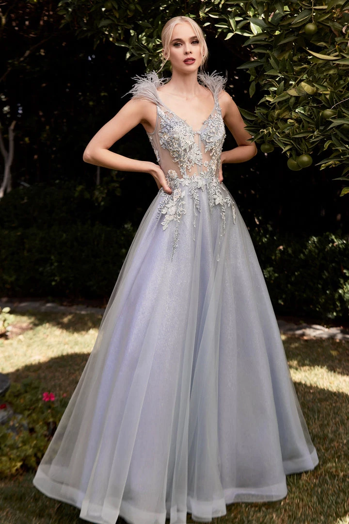 Prom Floral Feather Ball Gown By Cinderella Divine CB091 3 Prom Floral Feather Ball Gown By Cinderella Divine CB091