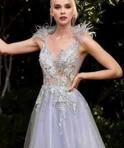 Prom Floral Feather Ball Gown By Cinderella Divine CB091 10 Prom Floral Feather Ball Gown By Cinderella Divine CB091