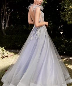 Prom Floral Feather Ball Gown By Cinderella Divine CB091
