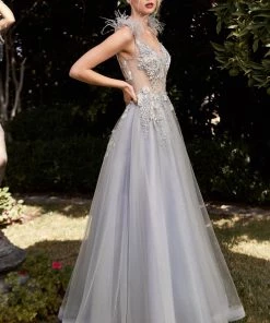Prom Floral Feather Ball Gown By Cinderella Divine CB091 11 Prom Floral Feather Ball Gown By Cinderella Divine CB091
