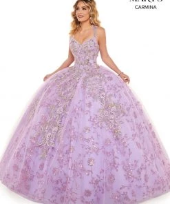 Floral Glitter Lace Quinceanera Dress By Mary's Bridal MQ1073 Quinceañera