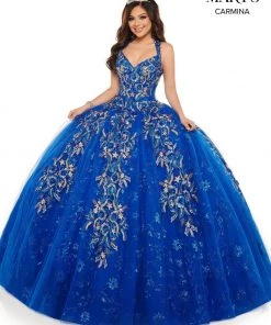 Floral Glitter Lace Quinceanera Dress By Mary's Bridal MQ1073 Quinceañera
