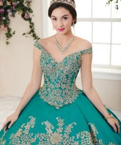 Floral Glitter V-Neck Quinceanera Dress By House Of Wu 26956