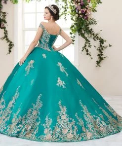 Floral Glitter V-Neck Quinceanera Dress By House Of Wu 26956