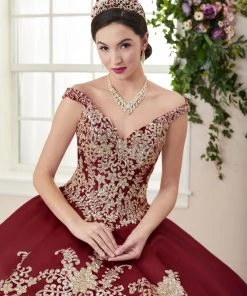 Floral Glitter V-Neck Quinceanera Dress By House Of Wu 26956