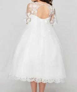 Flower Girl Dresses Floral Lace Girls Mid Sleeve Dress By Cinderella Couture 5092