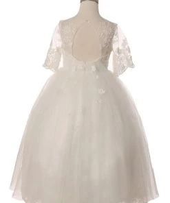 Flower Girl Dresses Floral Lace Girls Mid Sleeve Dress By Cinderella Couture 5092