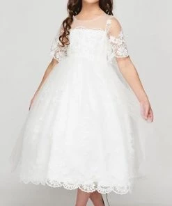 Flower Girl Dresses Floral Lace Girls Mid Sleeve Dress By Cinderella Couture 5092