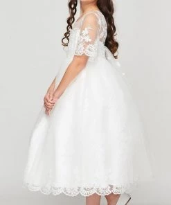 Flower Girl Dresses Floral Lace Girls Mid Sleeve Dress By Cinderella Couture 5092