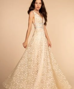 Floral Lace Long Illusion V-Neck Dress By Elizabeth K GL2580 8 Floral Lace Long Illusion V-Neck Dress By Elizabeth K GL2580