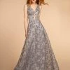 Floral Lace Long Illusion V-Neck Dress By Elizabeth K GL2580