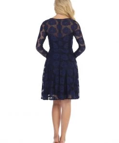 Floral Lace Short Dress With Long Sleeves By Celavie 6327