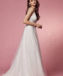 Floral Lace Sleeveless Wedding Dress By Nox Anabel JE920 8 Floral Lace Sleeveless Wedding Dress By Nox Anabel JE920