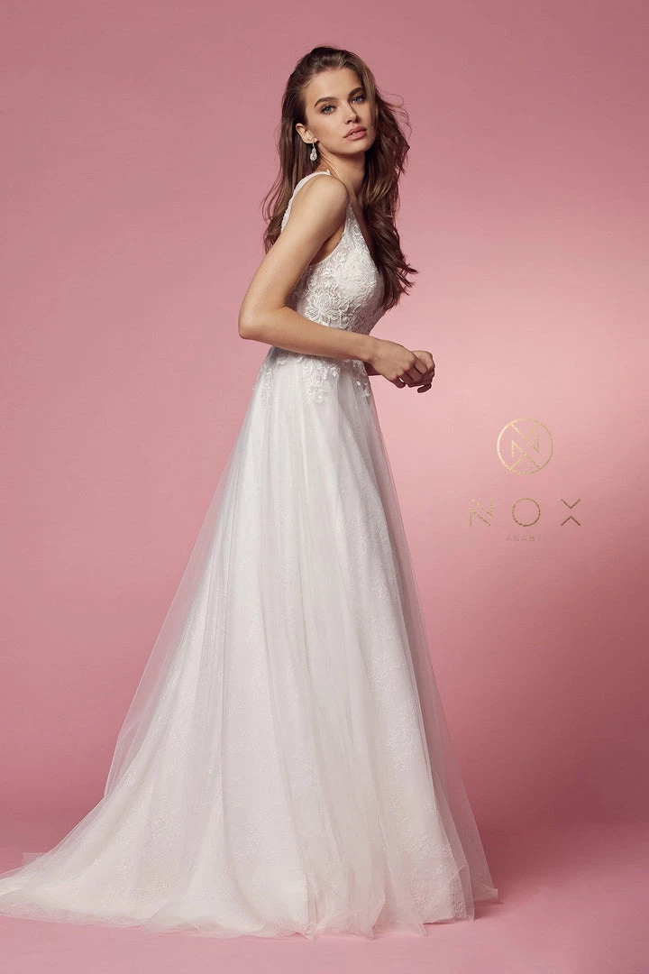 Floral Lace Sleeveless Wedding Dress By Nox Anabel JE920 5 Floral Lace Sleeveless Wedding Dress By Nox Anabel JE920