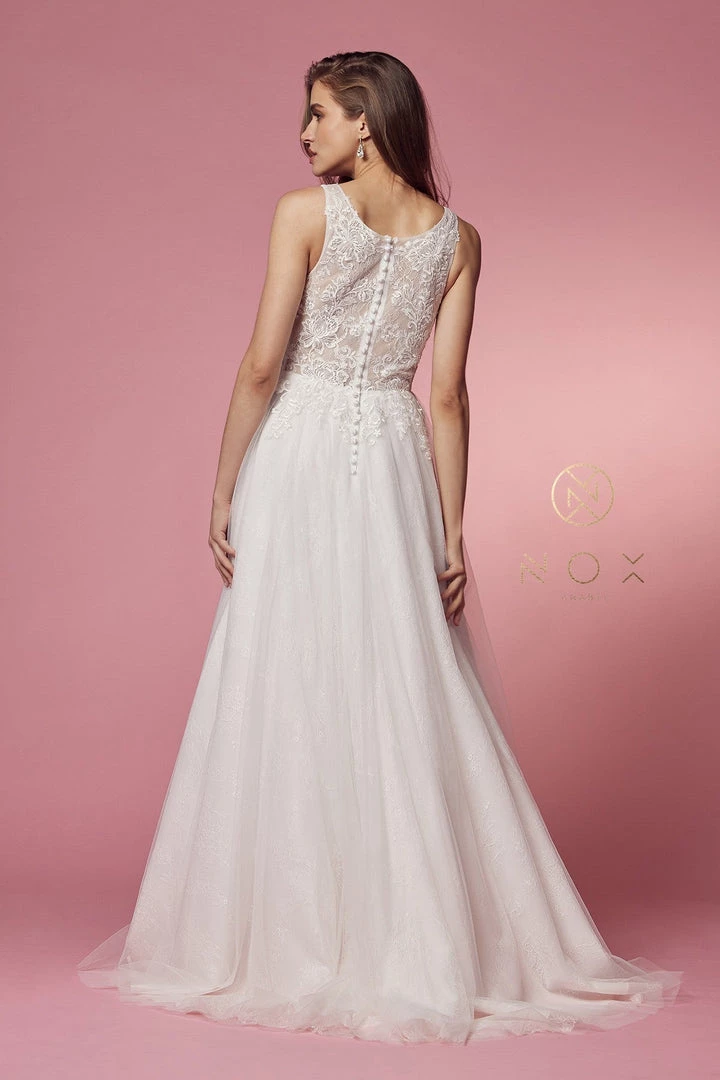 Floral Lace Sleeveless Wedding Dress By Nox Anabel JE920 4 Floral Lace Sleeveless Wedding Dress By Nox Anabel JE920