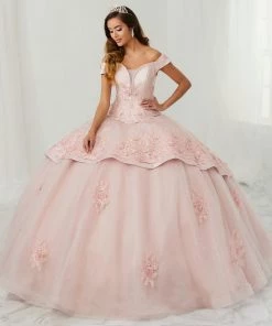 LA Glitter By House Of Wu Floral Off Shoulder Quinceanera Dress By LA Glitter 24083 Quinceañera