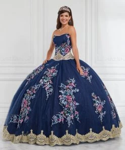 LA Glitter By House Of Wu Floral Quinceanera Dress With Detachable Straps By LA Glitter 24067 Quinceañera